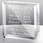 Yalikop Boss Lady Gifts for Women Acrylic Boss Lady Desk Boss Lady Office Decor Inspirational Quotes Boss Gifts Boss Appreciation Keepsake and Paperweight (White, Classic Style)