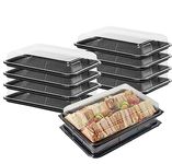 Caterline 10 Large Serving Platters - Reusable Plastic Sandwich Trays & Lids (450mm x 310mm)