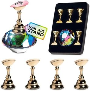 Nail Art Practice Stands, Magnetic Nail Tips Holders Fingernail Display Stands with 5 Pieces Alloy Practice Stand and One Crystal Base for DIY Nail Art Practicing Manicure tools