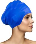 Rylan Latest Designed Long Hair Swim Cap,Waterproof Silicone Swimming Cap for Adult Woman and Men,Keeps Hair Clean with Ear Protector Fresh Long Lasting Silicone Made Waterproof Swimming Cap (Blue)