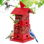 Bird Feeder,Metal Bird Feeders Squirrel Proof,Outdoor Hanging 6.2 Lbs Large Capacity Large Bird Feeder,Wild Birdfeeder Heavy Duty Birdfeeders for Cardinal, Finch, Blue Jay-Red