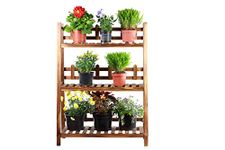 GOLDBEARUK Flower Steps - 3 tier Wooden Plant Ladder - Lightweight Wood with Trellis