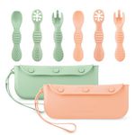 PandaEar 6 Pack Silicone Baby Spoons & Forks with 2 Pack Baby Cutlery Holder Bags, Baby Feeding Set Self Feeding Utensils & Reusable Portable Flatware Box Tableware Organizer Storage Case