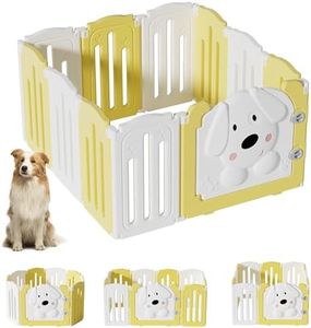 Aoole Foldable Dog Play Pen Indoors, Non-Slip Sturdy Puppy Playpen with Door, 25.5" H 10-Panel Adjustable Shape Dog Fence Pen for Small/Medium Dogs, Thickened, Easy to Store, White+Yellow