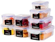 BARGAIN FACTORY Food Storage Containers 16PCS (8 Container + 8 Lids) Leak Proof Airtight Plastic Food Containers with Lids Pantry & Kitchen Containers, BPA Free Microwave & Freezer Safe, 250ML-1.6L
