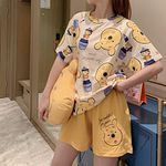 Yujun M-2 XL Oversize Disney Anime Winnie the Pooh Kawaii Pajamas for Women Short Sleeve T Shirt and Shorts Casual Home Wear Shorts Sets