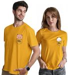 INDISSH Couple Matching Love Printed 100% Cotton Tshirt for Men and Women - CP-MRMRS, Color-Mustard-M-M/W-M