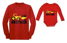 Tractor Big Brother Little Brother Matching Outfits Sibling Long Sleeve Shirts Toddler/Kids Long Sleeve T-Shirt Red 3T / Baby Long Sleeve Bodysuit Red Newborn (0-3M)