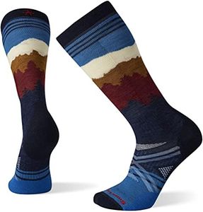 Smartwool Men's PhD Ski Medium Alpenglow Pattern Over-the-Calf Merino Wool Socks, Ash, Extra Large, Deep Navy, Medium