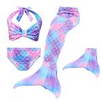 BESTMING Girls Mermaid Tail with Monofin for Swimming, 4pcs Mermaid Swimsuit Bikini Set (120 (5~6 Years), Multi-2)