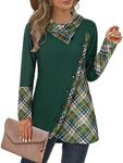 Cestyle Tunic Tops to wear with Leggings Plaid Sweatshirts Cowl Neck Long Sleeve Asymmetrical Tops Casual Tunic Length Warm Pullover Sweaters with No Hood Olive Plaid Small