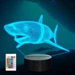 3D Shark Lamps Ocean Animal 3D Illusion Nightlights Led Timer Desk Dimmable Table Shark16 Color Changing Lights with Remote Control for Kids Boys Girls Children Holiday Christmas Birthday Gift