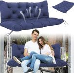 HZMGPCM Porch Swing Cushions 60x40 inch Waterproof Outdoor Swing Cushion 3 Seater Replacement Thicken 5" Swing Bench Cushions with Backrest and Straps for Outdoor Furniture Patio Garden (Navy Blue)