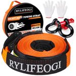 RYLIFEOGI Tow Rope 10 Ton, 22,000Lbs 5mx5cm Heavy Duty Recovery Towing Strap with 2 Shackles 2 Gloves for Off-Road, Emergency (Orange)