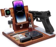 OneTigris Wood Phone Docking Station, Gifts for Dad Nightstand Organizer Desk Organizer Beside Wallet Tray Watch Stand with Gun Rack, Anniversary Birthday Gifts for Men Wife Boyfriend Birthday