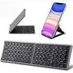 Foldable Bluetooth Keyboard with Numeric Keypad - Samsers Full Size Portable Wireless Keyboard with Holder, Rechargeable Pocket Folding Keyboard for IOS Windows Android Phone Tablet Laptop - Dark Grey