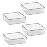 Acrimet Desk Drawer Organizer Box Tray Storage Bins Modular Divider for Home, Kitchen, Office and Storage (Clear Crystal Plastic) (4 Pack - 16cm x 16cm x 5.5cm)