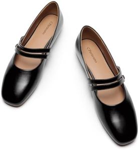 C.Paravano Women Mary Jane Flats Genuine Leather Square Toe Shoes Black