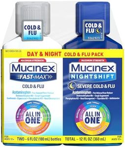 Mucinex Fast-Max Cold and Flu & Nightshift Severe Cold and Flu Medicine for Adults, Over-the-Counter Medication Combo Pack for Sore Throat Relief, Decongestant, Cough & Cold Medicines, 2 x 6 Fl Oz