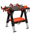 PONY 2-in-1 Folding Workbench, 227 kg Work Bench & 454 kg Saw Horse, 6 Adjustable Height Portable Work Table4 Quick Clamps, 4 Clamp Dogs & Tool Tray, 79 x 89 x 63.5 cm