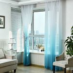 myonly Gradient Curtains, Solid Sheer Draperies Window Treatment Curtain Gauze Voile for Bedroom Living Room Balcony Rod Pocket Top 1 Panel (Blue),100*265 CM