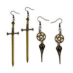 Bronze Skull Earrings - Dagger Earrings for Men - Pirate Earrings for Men - Dagger Jewelry - Sword Earrings - Bronze Sword Earrings Dangle for Men - Alternative Jewelry - Gothic Earrings - Halloween Earrings - Pentagram Skull Dangles - Gothic Jewelry - Tarot Jewelry (Bronze Sword & Skull)