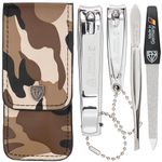 3 Swords Germany - brand quality 4 piece manicure pedicure grooming kit set for professional finger & toe nail care tweezers file clipper fashion leather case in gift box, Made by 3 Swords (03621)