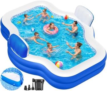 Inflatable Swimming Pool with Seat Pump, 121" X 90" X 22" Blow-Up Pool for Kids Adults Oversized Thickened Kiddie Pool Family Full Sized Inflatable Pools for Garden, Backyard, Outdoor Water Party