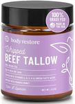 Body Restore Grass Fed Whipped Beef Tallow for Skin, Face, Body, Dry Skin - with Manuka Honey, Jojoba Oil, Fathers Day Unique Gifts for Dad, Grandpa, Son, Best Friend, Travel Essentials - Lavender