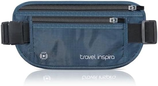 travel inspira RFID Blocking Travel Money Belt with Anti-Thief Zip - Slim Passport Holder and Travel Pouch to Secure Cash, Cards, and Documents (Navy Blue)