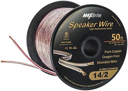 High Performance 14 Gauge Speaker Wire, Oxygen Free Pure Copper - UL Listed Class 2 (50 Feet Spool)