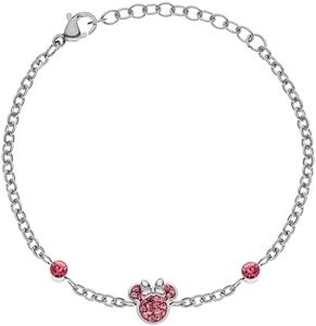 Disney Bracciale Minnie Mouse, Acciaio Inossidabile e Zirconi per Bambini e Bambine, Lunghezza 13-18 cm, Gioielli