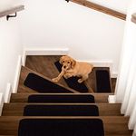 Beverly Rugs Stair Step Treads Non Slip for Wooden Steps, Indoor Carpet Runner Mats, Anti-Skid Rubber Backing, Pet Dog Stair Pads, Set of 15, Black