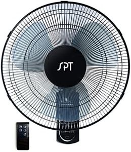 SPT SF-16W90 16″ Wall Mount Fan in Black with Remote Control, Oscillation and Timer (Corded Electric)