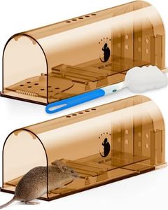 Motel Mouse Humane No Kill Live Catch and Release Mouse Traps, Reusable with Cleaning Brush - 2 Pack