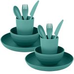 Belle Vous 8-Piece Plastic Teal Dinnerware Set - Includes Plate, Bowl, Cup and Cutlery - Unbreakable Reusable Tableware for Camping, Picnic and Dinner - Microwave and Dishwasher Safe Service Set