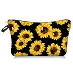 Makeup Bag Travel Small Portable Cosmetic Organizer Pouch for Women Girls Zipper Clutch Toiletry Storage Bags (Sunflower pattern)