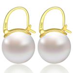 HUGE TOMATO Pearl Drop Earrings, 14mm Elegant Big Pearl Earrings 925 Sterling Silver 14K Gold Plated Clasp for Women Fashion, Dangle Hoop Earrings for Gift