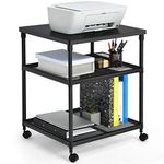 Tangkula 3-Tier Printer Stand Printer Cart, Multifunctional Utility Cart w/ Ample Storage Space, 360° Swivel Rolling & Lockable Wheels, Sturdy Iron Frame, Adjustable Heights, Organizer for Office