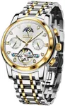OLEVS Watch for Men Silver Automatic Watches for Men Tourbillon Big Moon Phase Two Tone Face Stainless Steel Mens Watches Luxury Waterproof Dress Gold Mechanical Watch Reloj para Hombre