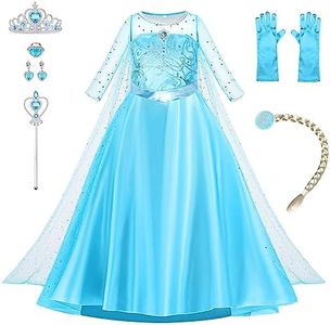 AOOWU Disfraz Niña, 5pcs Princesa con Accesorios, Varita y Corona - Cosplay de regalo para Halloween, Carnaval, Fiesta, Cumpleaños