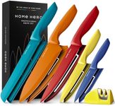 Home Hero Ultra-Sharp Stainless Steel Kitchen Knife Set - Chef Knife with Knife Sharpener - Steak Knives - Couteau Cuisine (6 pcs Set - Multi-Colour with Sheath)