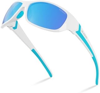 DEAFRAIN Polarized Sports Sunglasses for Men Women Fishing Driving Cycling Running Baseball Golf White Blue Glasses UV Protection