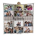 L&S PRINTS Extra Large Personalised Photo Blanket | Neutral Gingham Design Fleece Throw | Made In England