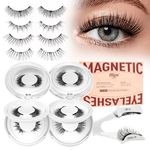 Higu clace Magnetic Eyelashes, Magnetic Lashes with Applicator Natural Look Reusable Eyelashes Wispy 3D Eyelashes, No Glue Needed 3 Magnets Lashes Easy to Wear and Remove (4Pair-Style A08)