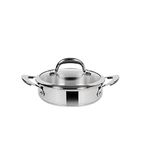 Meyer Select Nickel Free Stainless Steel Sauteuse with Glass Lid | Steel Saute Pan with Triply Base | Frying Pan with Lid | Gas and Induction Suitable | 20cm/ 1.56 Litre, Silver