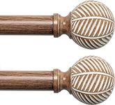 Wood Curtain Rods for Windows: 1 Inch Diameter Adjustable Drapery Rods 28"to 48", Decorative Window Curtain Rods with Imitation Wood Grain Leaf Pattern Finials,2 Pack Heavy Duty Curtain Rods