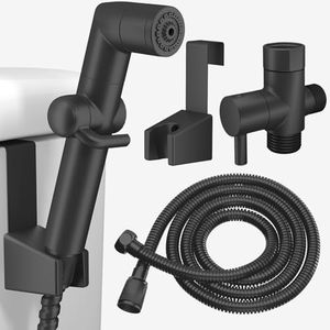 MIAOHUI Handheld Bidet Sprayer for Toilet, Muslim Shower, Cloth Diaper Sprayer for Toilet, Toilet Sprayer Attachment, Health Faucet, Bum Gun with Hose and Holder, Wall or Toilet Mount (Black)