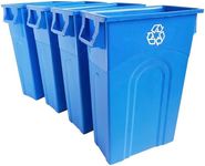 United Solutions Highboy Recycling Bin, 23 Gallon, Space Saving Slim Profile and Easy Bag Removal, Indoor or Outdoor Use, Integrated Handles for Easy Carrying, 4-Pack, Recycle Blue