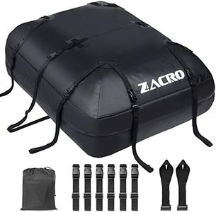 Zacro Roof Top Cargo Bag - 15 Cubic Foldable Roof Cargo Bag, Cargo Bag Rooftop Waterproof with with 10 Reinforced Straps and 6 Door Hooks Straps for Any Car with/without Roof Rack/Rails/Bars